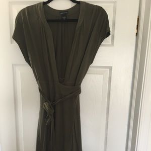 Olive Green Short Sleeves Wrap Dress